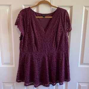 Gorgeous torrid wine colored peplum lace top